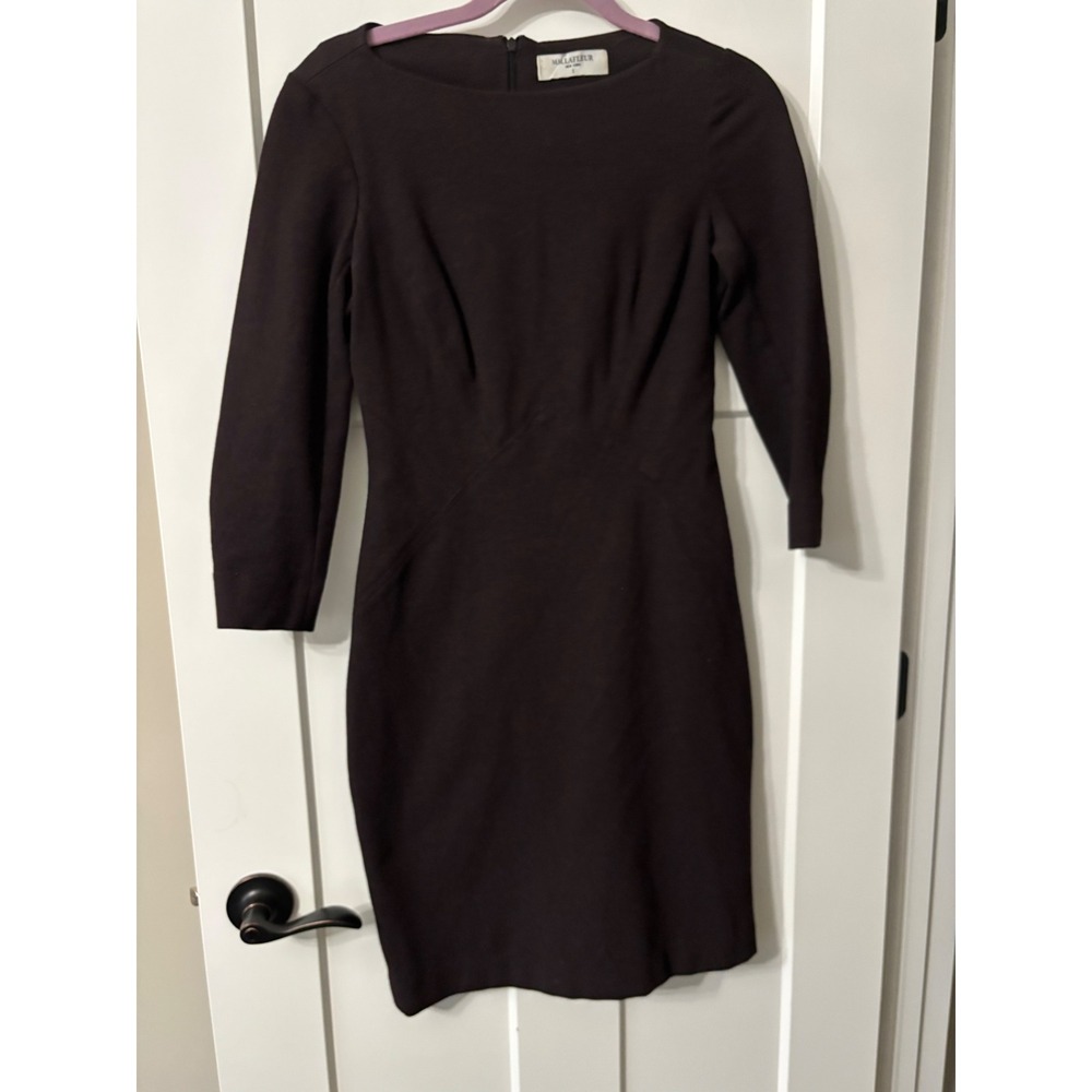 MM.LaFleur Etsuko Dress Dark Plum Burgundy‎ Ponte Knit 3/4 Sleeve Sheath Size 2